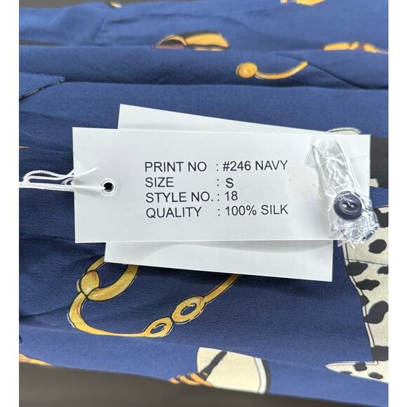 PIANO Vintage Blue Silk Patterned Long Sleeve Blouse Buckle Purse Fashion Small - Picture 5 of 6